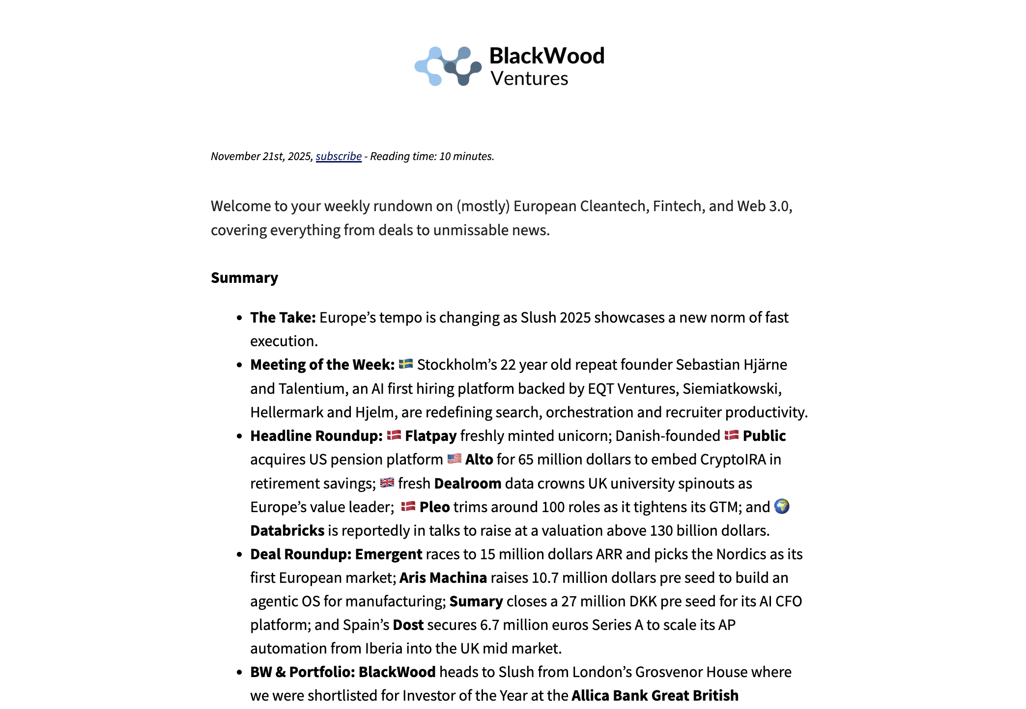 Week 47 - Industry Briefing